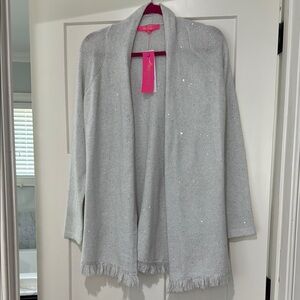 Lilly Pulitzer Gray Fringe Cardigan Sweater